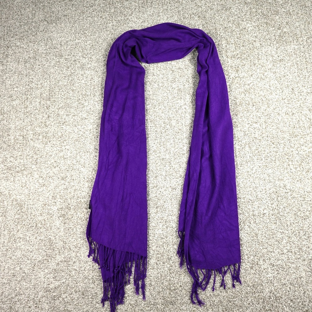 Solid Purple Rayon Pashmina Scarf Shawl Wrap with Fringe Trim